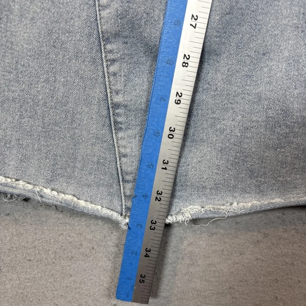 Denim Super Flare High Rise Jeans Womens‎ 13 Blue Distressed Light Wash Raw Hem